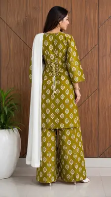 3Pcs Women's Stitched Cotton Lawn Block Printed Suit with Back Straps