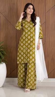3Pcs Women's Stitched Cotton Lawn Block Printed Suit with Back Straps thumbnail 2