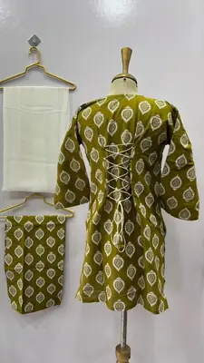 3Pcs Women's Stitched Cotton Lawn Block Printed Suit with Back Straps thumbnail 3