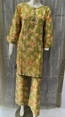 3Pcs Women's Stitched Lawn Embroidered Suit with Printed Shawl thumbnail 3