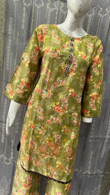 3Pcs Women's Stitched Lawn Embroidered Suit with Printed Shawl thumbnail 4