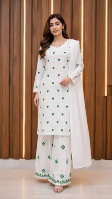 3Pcs Women's Stitched Cotton Embroidered Suit