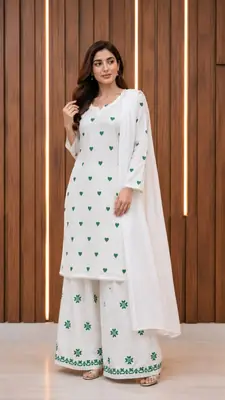 3Pcs Women's Stitched Cotton Embroidered Suit thumbnail 2