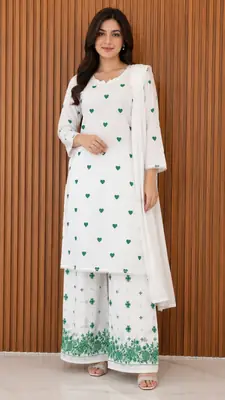3Pcs Women's Stitched Cotton Embroidered Suit