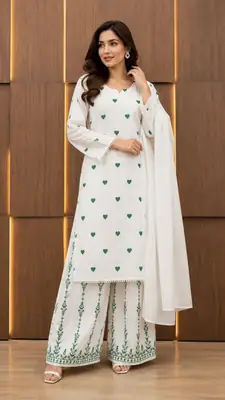 3Pcs Women's Stitched Cotton Embroidered Suit