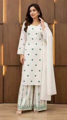 3Pcs Women's Stitched Cotton Embroidered Suit thumbnail 2