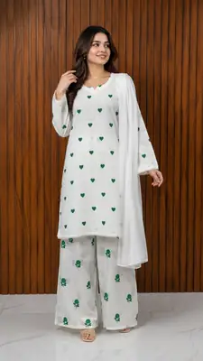 3Pcs Women's Stitched Cotton Embroidered Suit