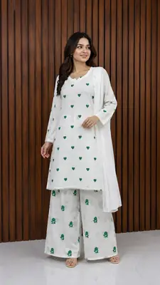 3Pcs Women's Stitched Cotton Embroidered Suit thumbnail 2