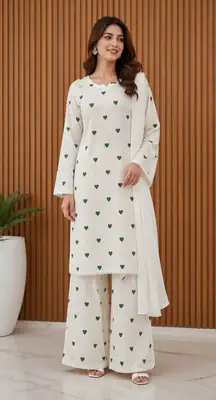 3Pcs Women's Stitched Cotton Printed Suit viral Heart Print