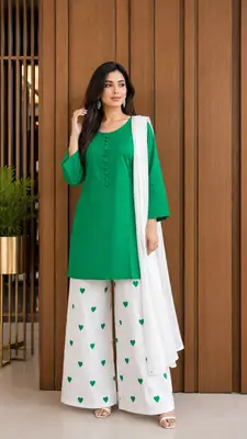 3Pcs Women's Stitched Cotton Printed Suit viral Heart Print