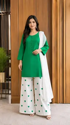 3Pcs Women's Stitched Cotton Printed Suit viral Heart Print thumbnail 2