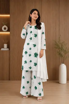 3Pcs Women's Stitched Linen Printed Suit
