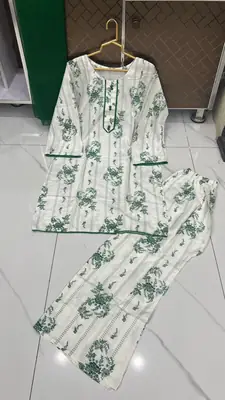 3Pcs Women's Stitched Linen Printed Suit thumbnail 3