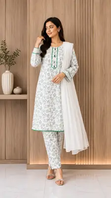 3Pcs Women's Stitched Linen Printed Suit