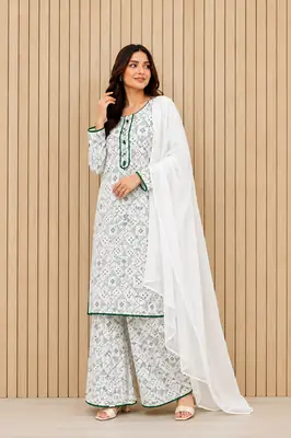 3Pcs Women's Stitched Linen Printed Suit