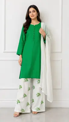 3 Pcs Women's Stitched Cotton Embroidered Suit thumbnail 2