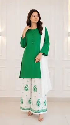 3 Pcs Women's Stitched Cotton Embroidered Suit