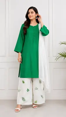 3 Pcs Women's Stitched Cotton Embroidered Suit thumbnail 2