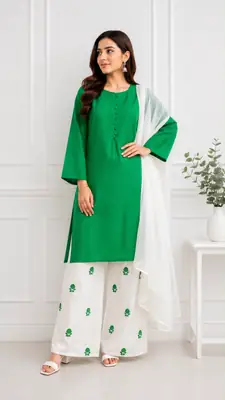 3 Pcs Women's Stitched Cotton Embroidered Suit