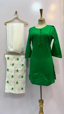 3 Pcs Women's Stitched Cotton Embroidered Suit thumbnail 3