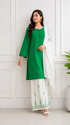 3 Pcs Women's Stitched Cotton Embroidered Suit