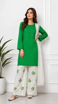 3 Pcs Women's Stitched Cotton Embroidered Suit