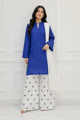 3 Pcs Women's Stitched Cotton Printed Suit viral Heart Printed