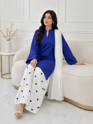 3 Pcs Women's Stitched Cotton Printed Suit viral Heart Printed thumbnail 2