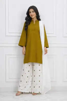 3 Pcs Women's Stitched Cotton Printed Suit viral Heart Printed