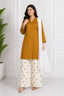 3 Pcs Women's Stitched Cotton Printed Suit viral Heart Printed