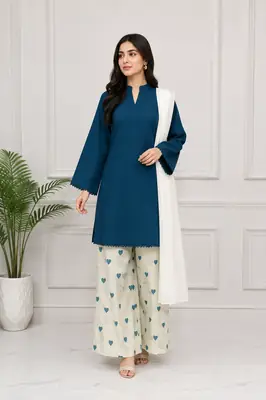 3 Pcs Women's Stitched Cotton Printed Suit viral Heart Printed