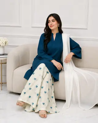3 Pcs Women's Stitched Cotton Printed Suit viral Heart Printed thumbnail 2