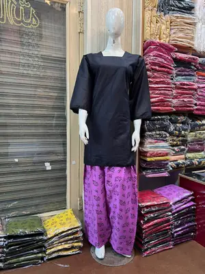 3 Pcs Women's Stitched Cotton Printed Suit with Farshi Shalwar and Dupatta thumbnail 3