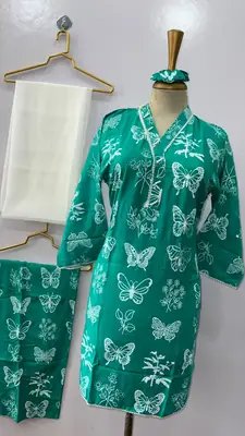 4Pcs Women's Stitched Linen Printed Suit with FREE scrunchie thumbnail 3