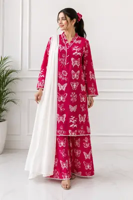 4Pcs Women's Stitched Linen Printed Suit with FREE scrunchie