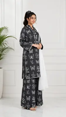 4Pcs Women's Stitched Linen Printed Suit with FREE scrunchie thumbnail 2