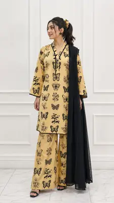 4Pcs Women's Stitched Linen Printed Suit with FREE scrunchie