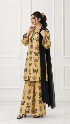 4Pcs Women's Stitched Linen Printed Suit with FREE scrunchie thumbnail 2