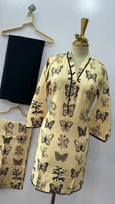 4Pcs Women's Stitched Linen Printed Suit with FREE scrunchie thumbnail 3