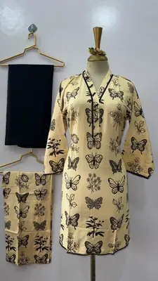 4Pcs Women's Stitched Linen Printed Suit with FREE scrunchie thumbnail 4