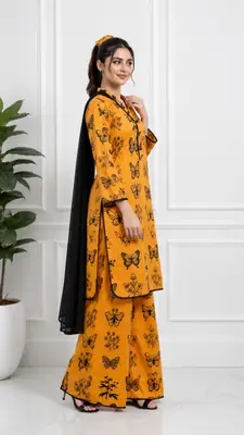 4Pcs Women's Stitched Linen Printed Suit with FREE scrunchie thumbnail 2