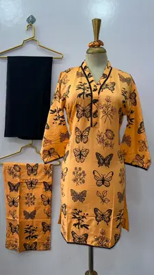 4Pcs Women's Stitched Linen Printed Suit with FREE scrunchie thumbnail 3