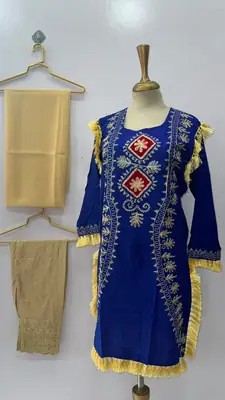 3 Pcs Women's Stitched Linen Hand Embroidered Suit thumbnail 3