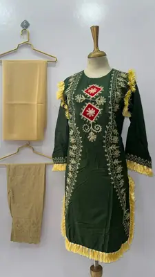 3 Pcs Women's Stitched Linen Hand Embroidered Suit thumbnail 3
