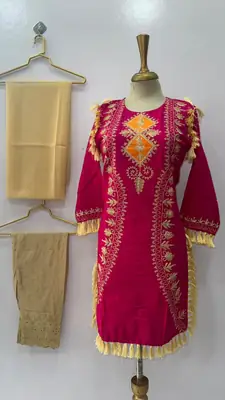 3 Pcs Women's Stitched Linen Hand Embroidered Suit thumbnail 3