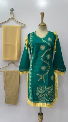 3 Pcs Women's Stitched Linen Hand Embroidered Suit thumbnail 3