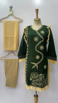 3 Pcs Women's Stitched Linen Hand Embroidered Suit thumbnail 3