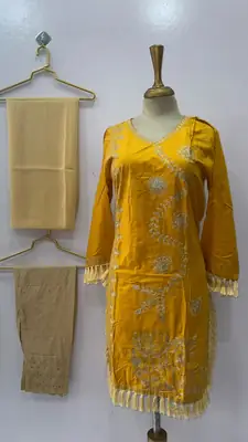 3 Pcs Women's Stitched Linen Hand Embroidered Suit thumbnail 3
