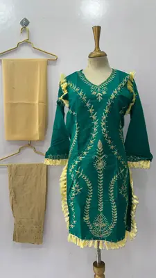 3 Pcs Women's Stitched Linen Hand Embroidered Suit thumbnail 3
