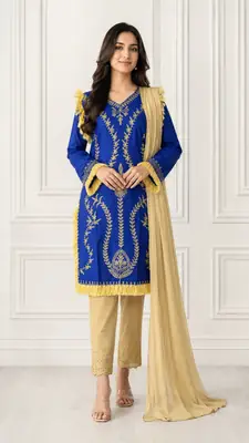 3 Pcs Women's Stitched Linen Hand Embroidered Suit